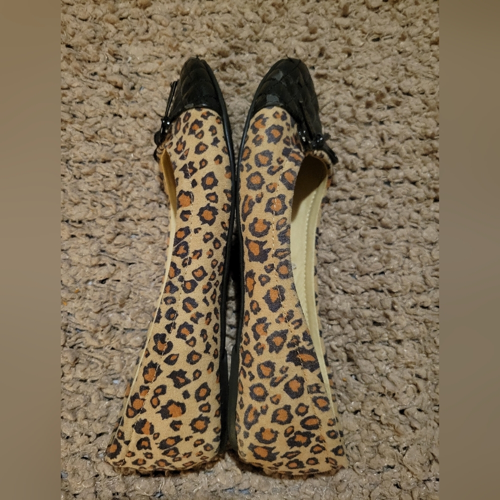 WOMENS LEOPARD PRINT FLAT BALLET SHOES BROWN AND BLACK SIZE 6 - Picture 10 of 10